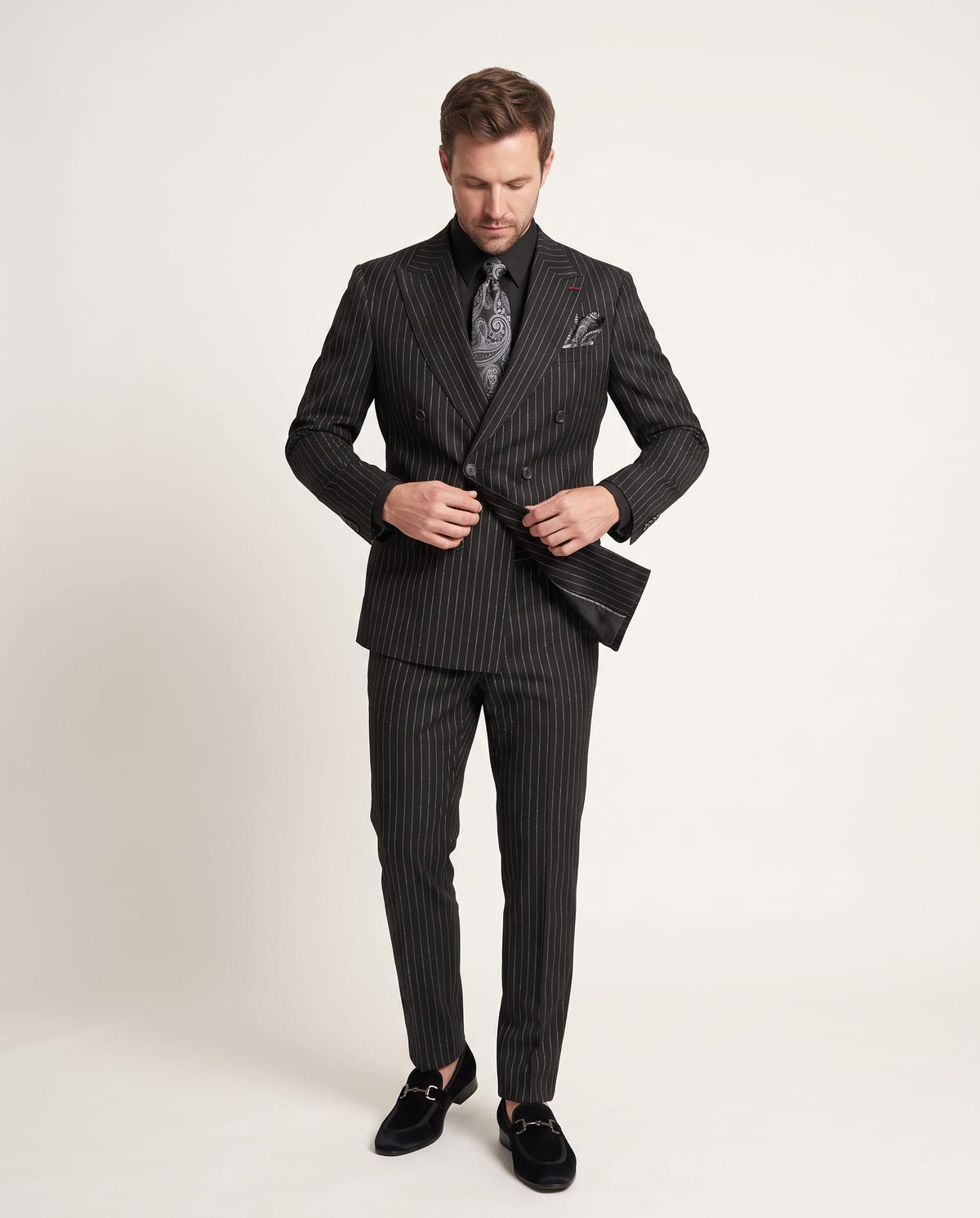 Mason Blue Black Pinstripe Double-Breasted Suit